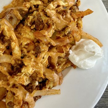 Paradise Cove Cafe - Chorizo Con Papas, made as a scramble instead of as an omelette. - American Near Me - Palm Desert, California Paradise Cove Cafe - Chorizo Con Papas, made as a scramble instead of as an omelette. - American Near Me - Palm Desert, California