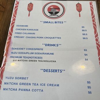 Tsuruya - Drinks menu - Ramen Near Me - Berkeley, California