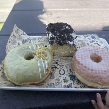 The Salty Donut - Pistachio white chocolate donut, cookies and cream and glazed - Donuts Near Me - Austin, Texas