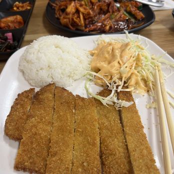8 Star K - Fried Pork Cutlet (Don Katsu) and Stir fried Squid - Korean Near Me - Yucca Valley, California 8 Star K - Fried Pork Cutlet (Don Katsu) and Stir fried Squid - Korean Near Me - Yucca Valley, California