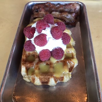 Waffle Love - Waffle with raspberries and lemon curd. - Waffles Near Me - Provo, Utah Waffle Love - Waffle with raspberries and lemon curd. - Waffles Near Me - Provo, Utah