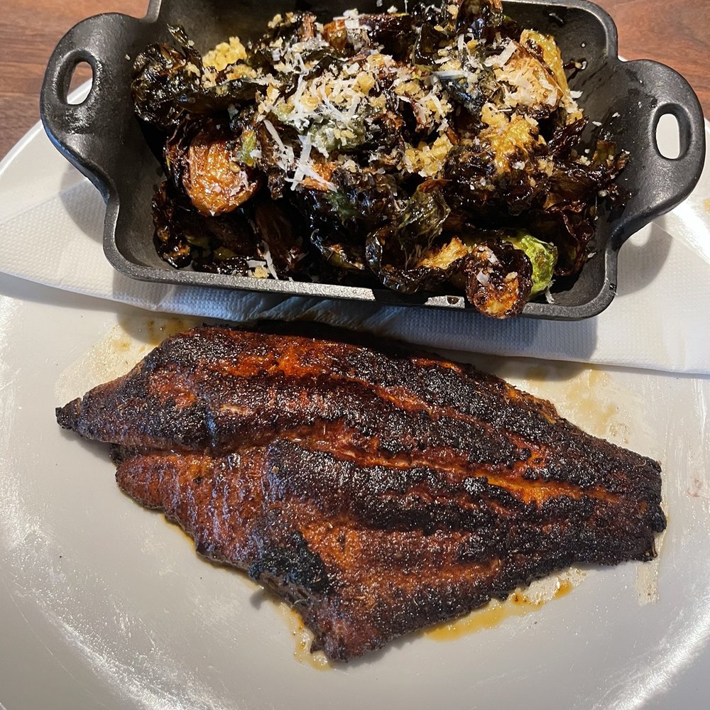 Black Cur Steak - Blackened catfish paired with brussel sprouts appetizer. - Steakhouses Near Me - Coleman, Texas Black Cur Steak - Blackened catfish paired with brussel sprouts appetizer. - Steakhouses Near Me - Coleman, Texas