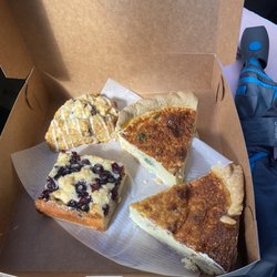 Lagerhaus Bakery - Broccoli quiche, bacon and cheese quiche , chocolate chip scone and a blueberry bar