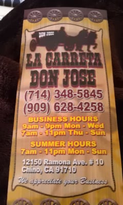 Menu photo 8 La Carreta de Don Jose Chino, CA