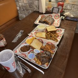 Shane's Rib Shack - Full rack of baby back and a sampler. Sides: Mac and cheese, fried okra, baked beans, and coleslaw