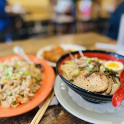 King Street Foods - Tonkutsu (pork) Ramen, beef fried rice, Thai style crispy chicken wings with chili sauce