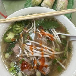 Pho Tai and spring rolls