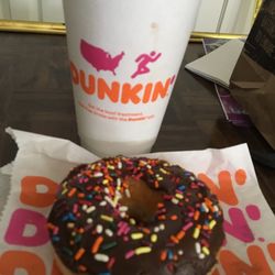 Dunkin' - Today's large hot chocolate with whipped cream and donut!