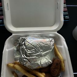 Cook Out - Bbq sandwich with fries and hush puppies