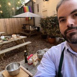 The Food Society - Chef Chris Atwood ready for a a Pasta & Pride cooking class in Atlanta, GA.