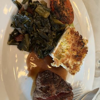 Halls Chophouse - Filet, creamed corn and sweet & sour collards - Steakhouses Near Me - Charleston, South Carolina
