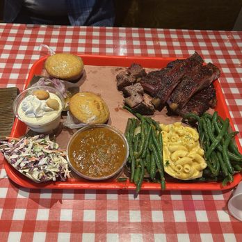 Terry Black's Barbecue - Brisket pork ribs green beans mac and cheese coleslaw cornbeard and banana pudding - Barbeque Near Me - Austin, Texas