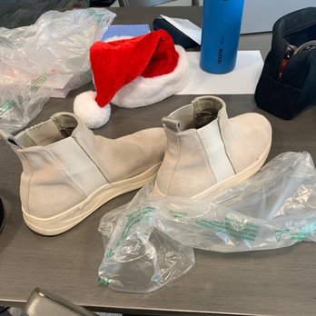 Aviation Shoe Repair - Shoes that are partially cleaned, presented in a produce bag (classy) before then bagged in a paper bag (ooooo upgrade *cue sarcasm*) - Shoe Repair Near Me - Redondo Beach, California Aviation Shoe Repair - Shoes that are partially cleaned, presented in a produce bag (classy) before then bagged in a paper bag (ooooo upgrade *cue sarcasm*) - Shoe Repair Near Me - Redondo Beach, California