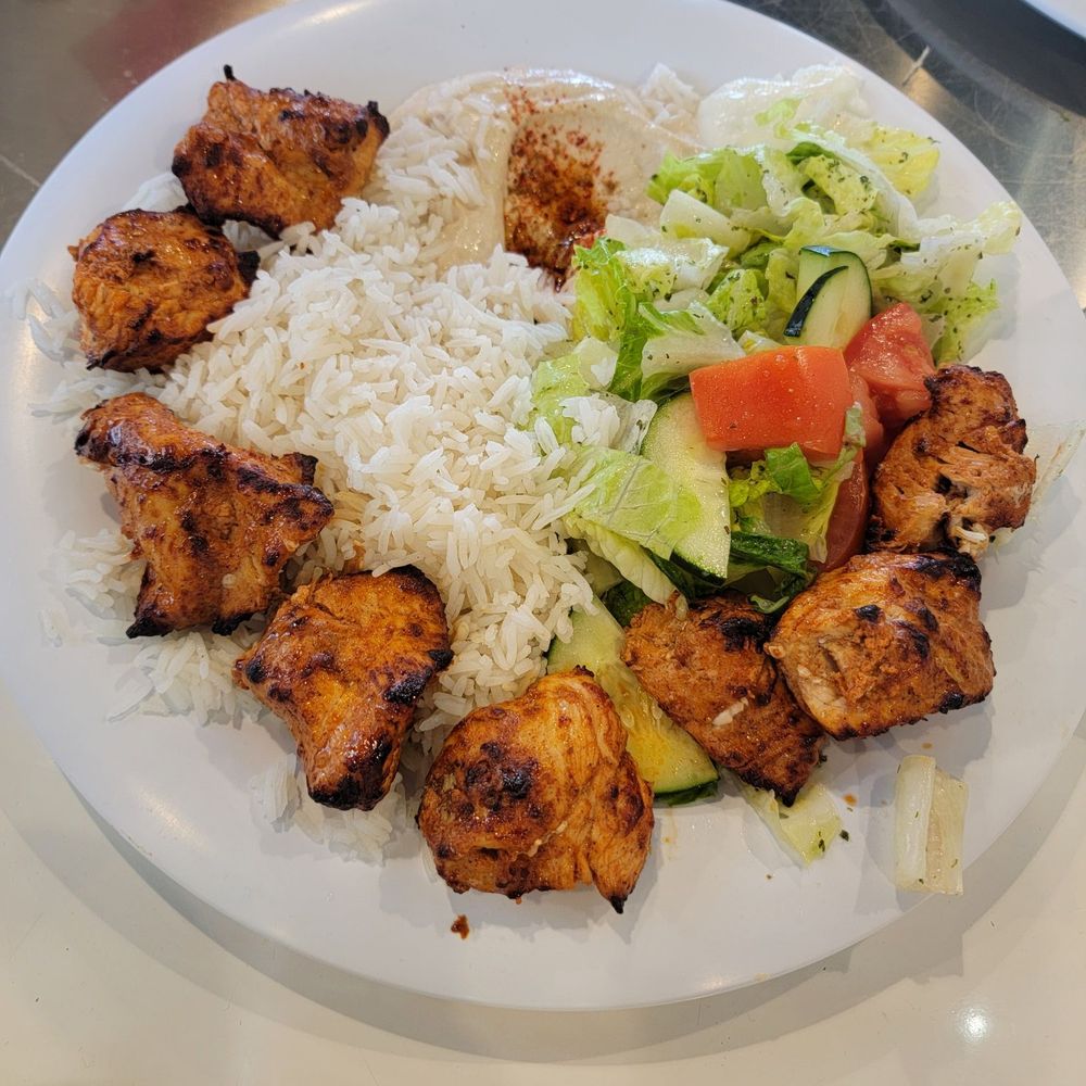 The Hummus Factory - Chicken Kabob Plate - Mediterranean Near Me - Downey, California The Hummus Factory - Chicken Kabob Plate - Mediterranean Near Me - Downey, California