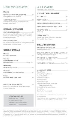 Menu photo 3 Heirloom Restaurant Chautauqua, NY Menu photo 3 Heirloom Restaurant Chautauqua, NY