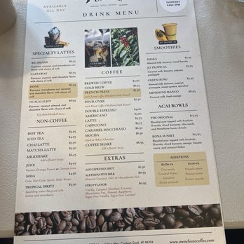 Menehune Coffee Company - Menu - Coffee & Tea Near Me - Captain Cook, Hawaii