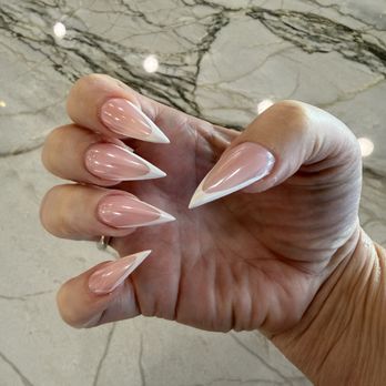 Nail Resort - Stiletto with French tips and chrome - Nail Salons Near Me - Folsom, California