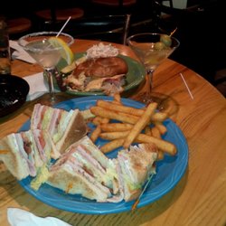Break Away Sports Lounge - Ham and turkey club, fries, martini. Ham and turkey on potato roll, dijon mustard,  coleslaw, lemon martini.to