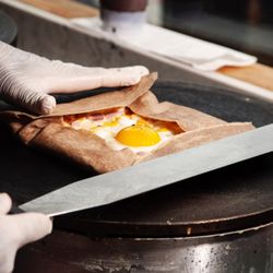 Froglanders Crepes & Yogurt - Breakfast of Champions, hence called Champion Crepe: Ham, eggs, cheese.