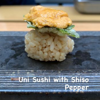 Sushi Lab Rooftop - Uni with Shiso Pepper - Japanese Near Me - New York, New York Sushi Lab Rooftop - Uni with Shiso Pepper - Japanese Near Me - New York, New York