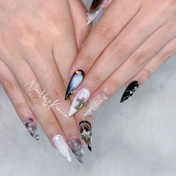 Perfect Nails & Spa - Black, white, and silver design with crosses, gems & glossy ombré. - Nail Salons Near Me - Phoenix, Arizona Perfect Nails & Spa - Black, white, and silver design with crosses, gems & glossy ombré. - Nail Salons Near Me - Phoenix, Arizona