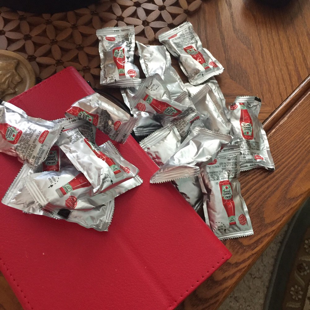 We just asked for a couple of packs for our fries.  18 packs is what we got.  Service above and beyond.lol