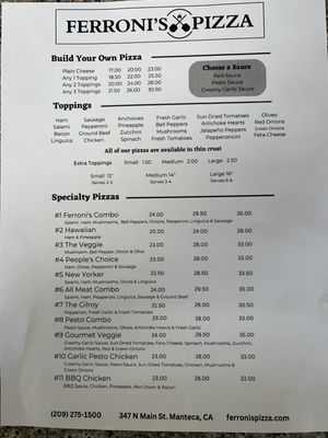 Menu photo 2 Ferroni’s Pizza Manteca, CA