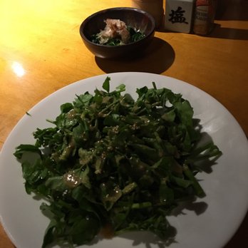 Torikyu - Watercress Salad w Miso dressing and spinach side :) - Japanese Near Me - Honolulu, Hawaii Torikyu - Watercress Salad w Miso dressing and spinach side :) - Japanese Near Me - Honolulu, Hawaii