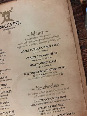 Menu photo 1 Jamaica Inn Launceston, CON Menu photo 1 Jamaica Inn Launceston, CON