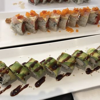 Sushi Kuchi - Top is Bad Boy Roll.....so good! I think bottom is caterpillar roll - Japanese Near Me - Carlsbad, California