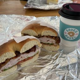 Bacon and Turkey sandwich with a cup of house coffee