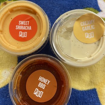 PDQ Chicken - three jars of peanut butter and honey bbq sauce - Fast Food Near Me - Saint Petersburg, Florida