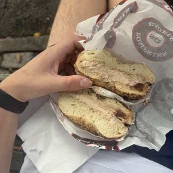 Tompkins Square Bagels - Everything bagel with peanut butter Nutella cream cheese - Bagels Near Me - New York, New York Tompkins Square Bagels - Everything bagel with peanut butter Nutella cream cheese - Bagels Near Me - New York, New York