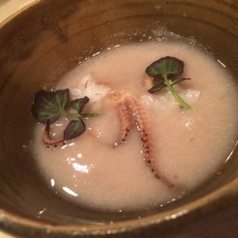 Okonomi - Ika ika. Cold broth make with the squid head and bodies and puréed radish with torched squid legs. - Japanese Near Me - Brooklyn, New York Okonomi - Ika ika. Cold broth make with the squid head and bodies and puréed radish with torched squid legs. - Japanese Near Me - Brooklyn, New York