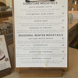 Menu as of March 2026