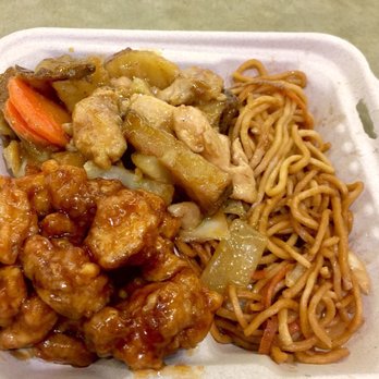 Manchu Wok - Orange Chicken + Ginger Beef + Fried Noodles - Chinese Near Me - Chicago, Illinois