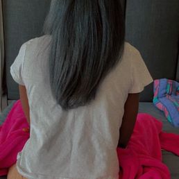 This is my daughter's hair before going to Houston to have it styled. Long and down her back. This is my daughter's hair before going to Houston to have it styled. Long and down her back.