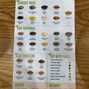 Fresh One Kitchen - Options for bowl choices. - Health Markets Near Me - Kennesaw, Georgia