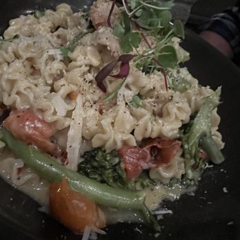 Black Rail Kitchen + Bar - House made fussili with shrimp and broccolini & green beans & roasted tomatoes - Mediterranean Near Me - Carlsbad, California