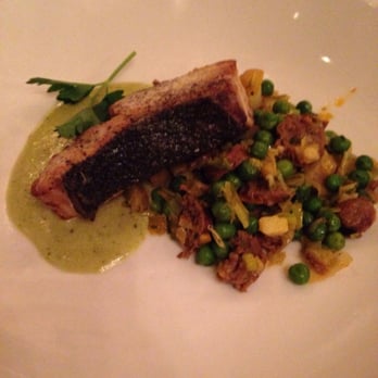 Le Chat Noir - "Poisson timide" fish with lamb sausage peas - French Near Me - Washington, DC, District of Columbia Le Chat Noir - "Poisson timide" fish with lamb sausage peas - French Near Me - Washington, DC, District of Columbia