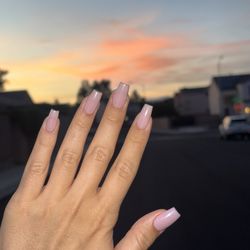 Solei Nail Bar - Medium coffin custom shade to find the right pink nude!