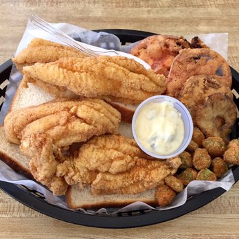 The Brown Bag Restaurant - Catfish platter! Four large catfish filets with fried green tomatoes, fried okra and bread! - Soul Food Near Me - Northport, Alabama The Brown Bag Restaurant - Catfish platter! Four large catfish filets with fried green tomatoes, fried okra and bread! - Soul Food Near Me - Northport, Alabama