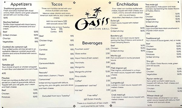 Menu photo 2 Oasis Mexican Grill Collingswood, NJ Menu photo 2 Oasis Mexican Grill Collingswood, NJ