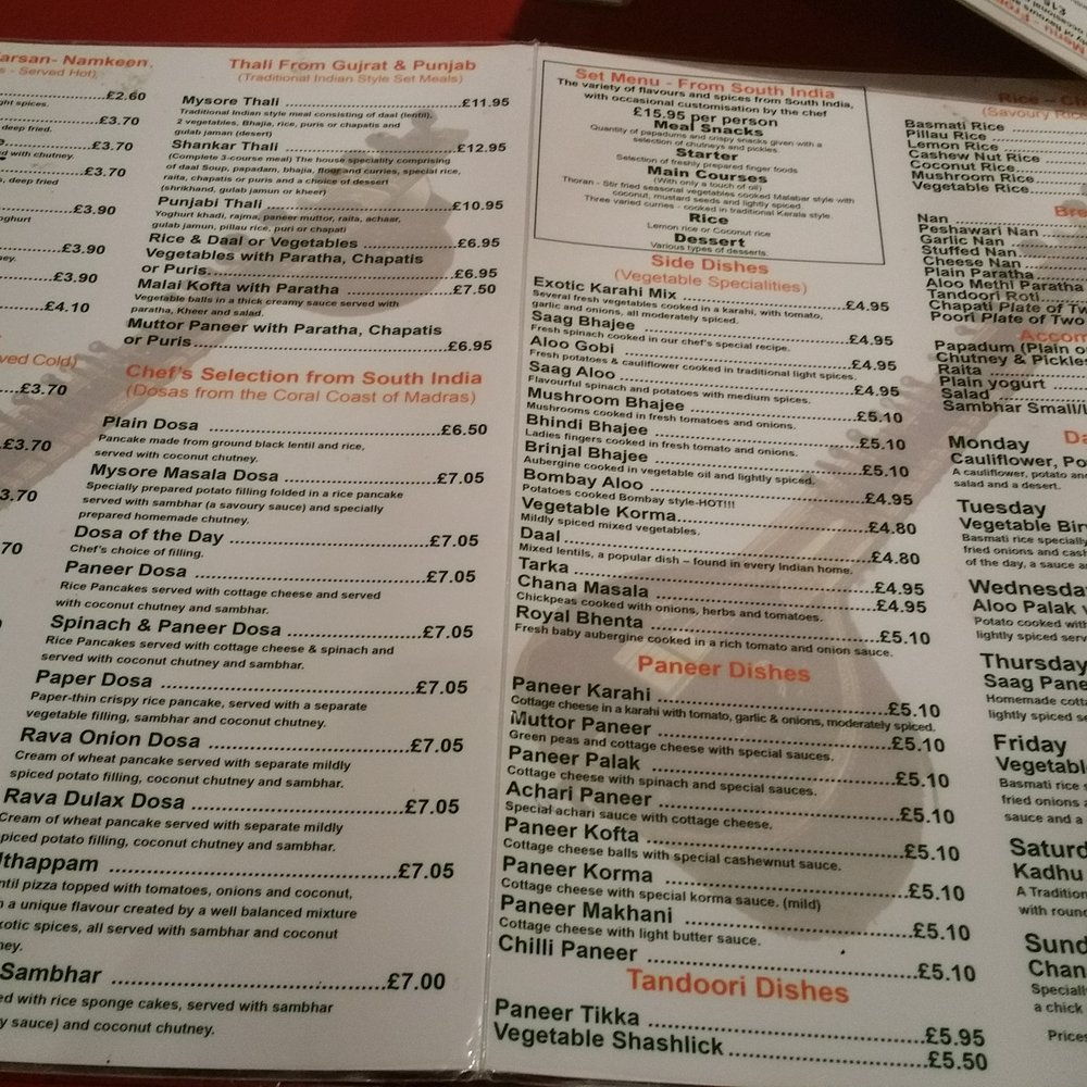 Ravi Shankar - The main menu. Best to try the starters and the dosa which is true south Indian food. - Indian Near Me - London, XGL Ravi Shankar - The main menu. Best to try the starters and the dosa which is true south Indian food. - Indian Near Me - London, XGL