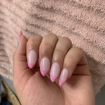 AJ Nails Spa - Perfect Pink French tip in almond shape - Nail Salons Near Me - Vacaville, California