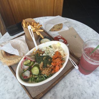 Brassica - Chicken "Salad", fries, pita, Minty Pink Lemonade, chocolate chip cookie - Mediterranean Near Me - Bexley, Ohio Brassica - Chicken "Salad", fries, pita, Minty Pink Lemonade, chocolate chip cookie - Mediterranean Near Me - Bexley, Ohio