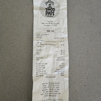 TACO PAPI - Date order placed: 9/17/2024 - Tacos Near Me - Scottsdale, Arizona TACO PAPI - Date order placed: 9/17/2024 - Tacos Near Me - Scottsdale, Arizona