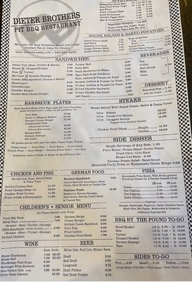 Menu photo 1 Dieter Brothers Restaurant Lindsay, TX Menu photo 1 Dieter Brothers Restaurant Lindsay, TX