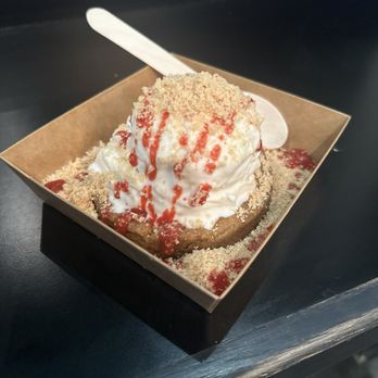 Urban Dessert Lab - Chocolate chip cookie at the bottom with sweet cream ice cream and strawberry shortcake topping (cookie was stale). Was "ok" - Desserts Near Me - West Hollywood, California Urban Dessert Lab - Chocolate chip cookie at the bottom with sweet cream ice cream and strawberry shortcake topping (cookie was stale). Was "ok" - Desserts Near Me - West Hollywood, California