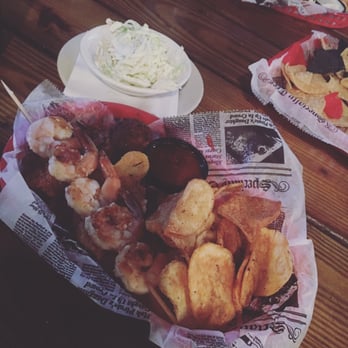 Red's Ice House - Grilled shrimp, fried oyster(Small order), chips and coleslaw. Need a bigger serving for fried oyster, it was only 7 small pieces - Seafood Near Me - Mount Pleasant, South Carolina